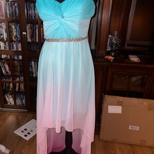Elegant Blue and Pink Ombre Dress